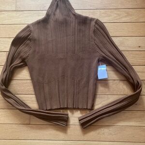 NWT Zara Brown Ribbed Cropped Sweater Sz S